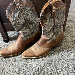 Ariat Brown and Gray Flower Embroidered Boots